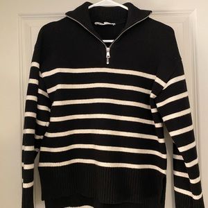 Zara striped quarter zip sweater
